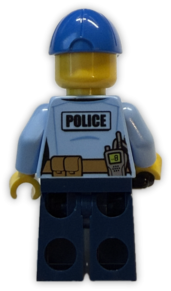 LEGO Minifigur Polizist mit Polizeiuniform und Funkgerät Rückansicht