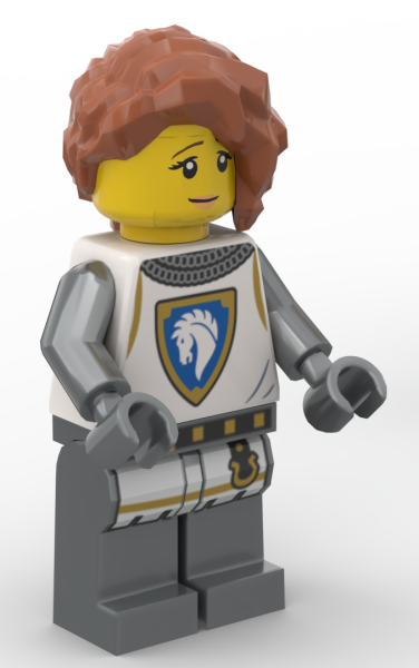 LEGO® Pferderitterin bdp355 – Schrägansicht mit silbergrauer Ritterrüstung