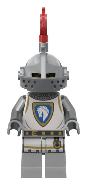 LEGO® Pferderitter cas590 mit silbernem Helm und rotem Federbusch – Vorderansicht