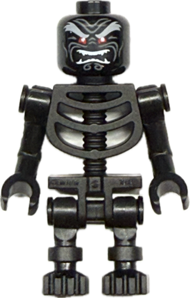LEGO Minifigur schwarzes Skelett mit rotem Gesichtsdruck Vorderansicht