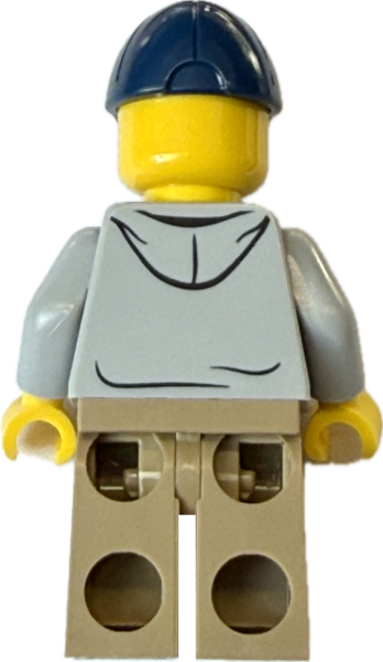 LEGO City Minifigur Mann mit Basecap und grauer Kapuzenjacke Rückansicht