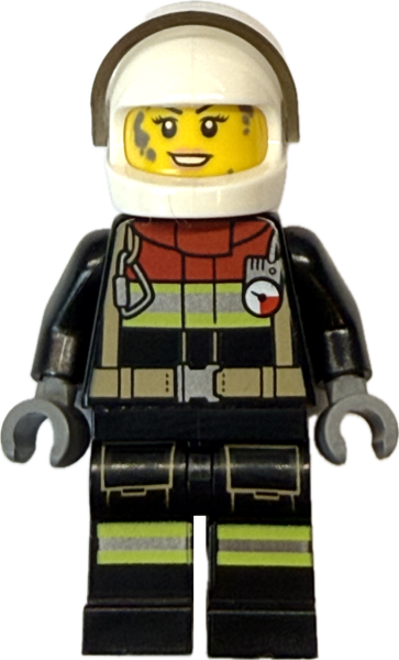 Feuerwehrfrau Minifigur mit Schutzhelm und Einsatzuniform Vorderansicht