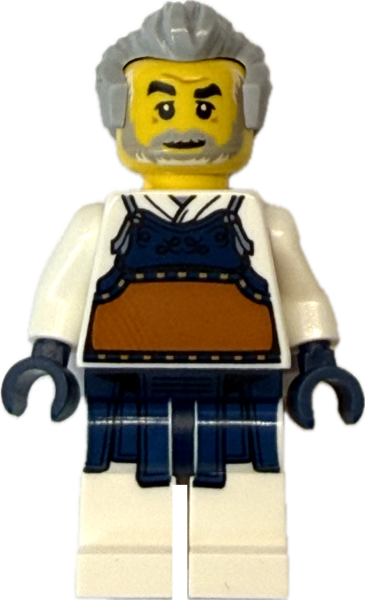 LEGO Fechter Minifigur mit Brustpanzer und grauem Haar Vorderansicht