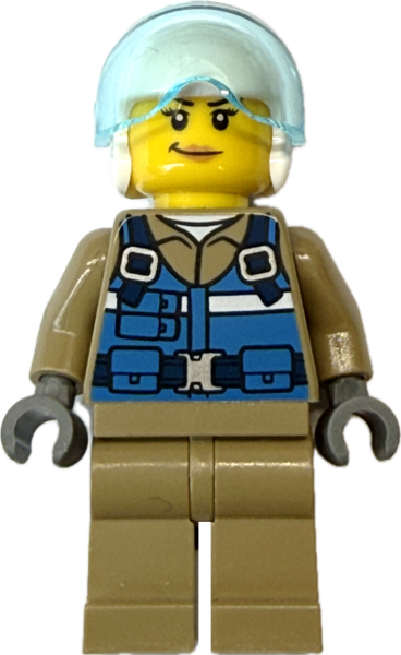 Tierretter Minifigur mit blauer Einsatzweste und Helm Vorderansicht