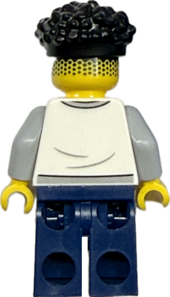 LEGO Junge Rückseite mit weißem Oberteil und grauen Ärmeln Rückseite mit Zickzack-Muster Rückansicht