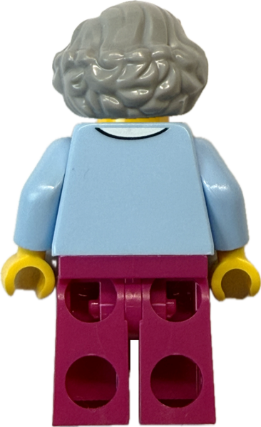 LEGO Oma Rückseite mit grauen Haaren und pinker Hose Rückansicht