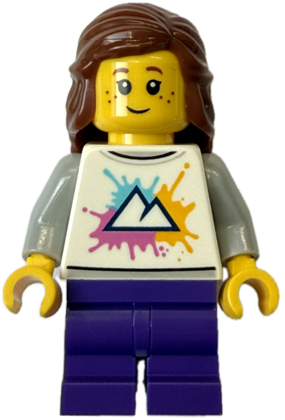 LEGO City Mädchen Minifigur mit weißem Sweatshirt und lila Hose