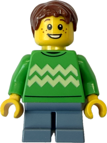 LEGO City Junge mit grünem Pullover und Sommersprossen