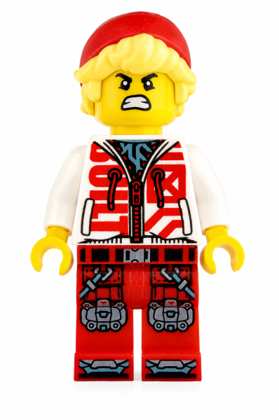 LEGO® City Mann mit roter Mütze, blonden Haaren, Schutzbrille und weiß-roter Jacke