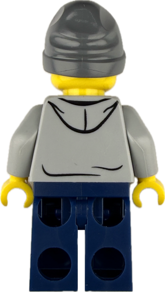 Rückseite der LEGO Junge Minifigur mit grauem Hoodie