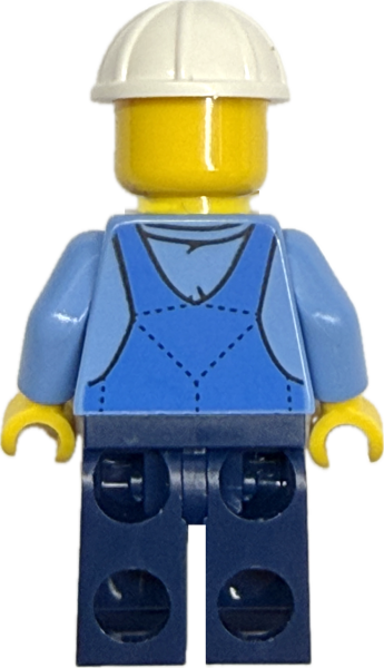 LEGO Minifigur Bauarbeiter mit blauer Latzhose Rückansicht
