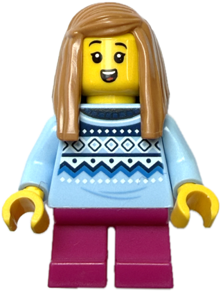 LEGO City Mädchen Minifigur mit blauem Winterpullover Vorderseite