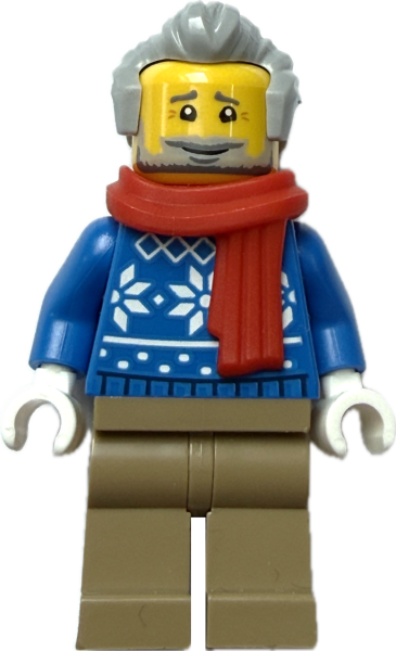 LEGO City Opa Minifigur mit blauem Winterpullover Vorderseite