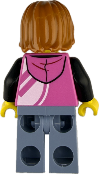 Rückseite der LEGO Junge Minifigur mit pinkem Hoodie