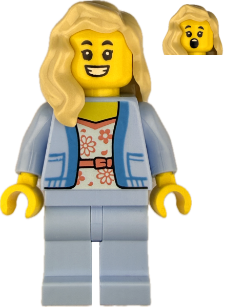 LEGO Frau Minifigur mit Blumenbluse und blonden Haaren