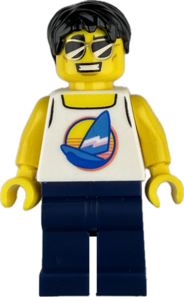 LEGO Surfer Minifigur mit Segelboot-Shirt und Sonnenbrille