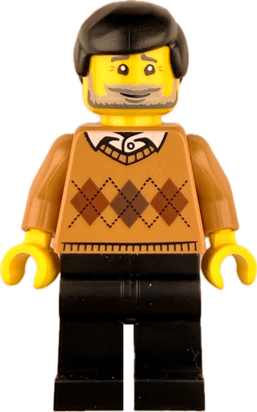 LEGO Mann Minifigur mit Argyle-Pullover und Bart