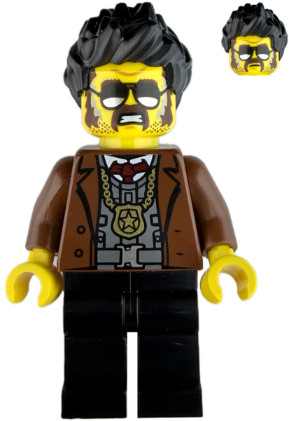LEGO Minifigur Polizist in Zivil mit Sonnenbrille und Sheriff-Stern vorne
