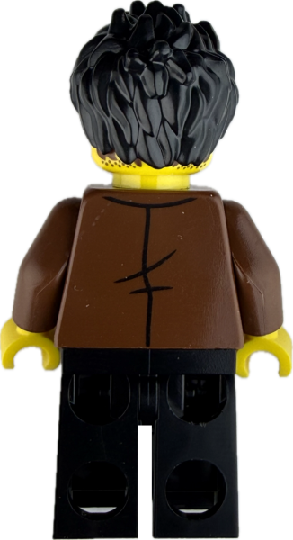 LEGO Minifigur Ermittler mit brauner Jacke und schwarzen Haaren Rückseite