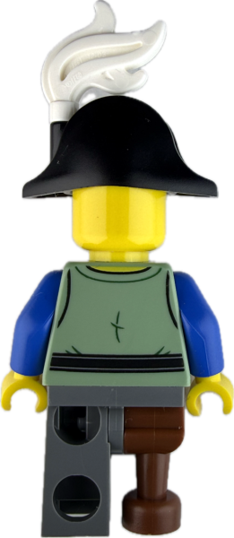 LEGO Minifigur Pirat mit Feder am Hut und Holzbein Rückseite