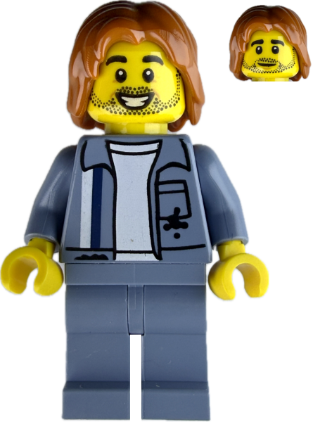 LEGO Minifigur Mechaniker mit grauer Arbeitsjacke vorne