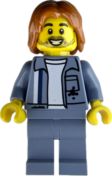 LEGO Minifigur Mechaniker mit grauer Arbeitsjacke vorne