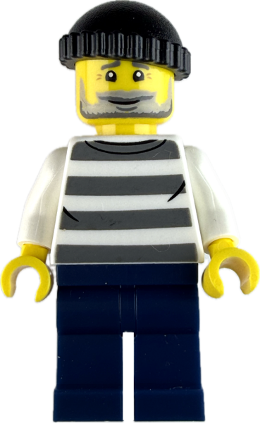 LEGO Minifigur Dieb mit gestreiftem Shirt und Mütze vorne