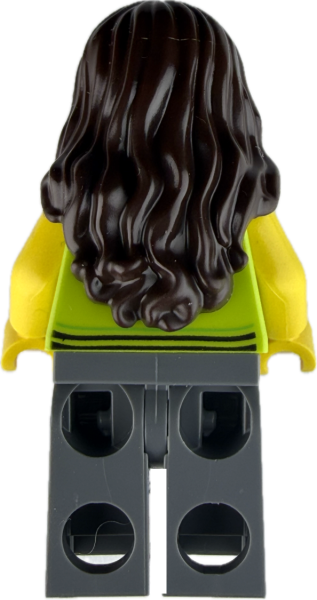LEGO Minifigur Frau mit grünem Hoodie und langen dunklen Haaren hinten
