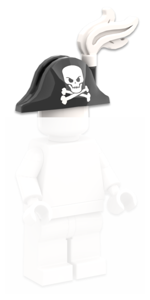 LEGO Piratenhut mit Totenkopf und Feder auf Minifigur